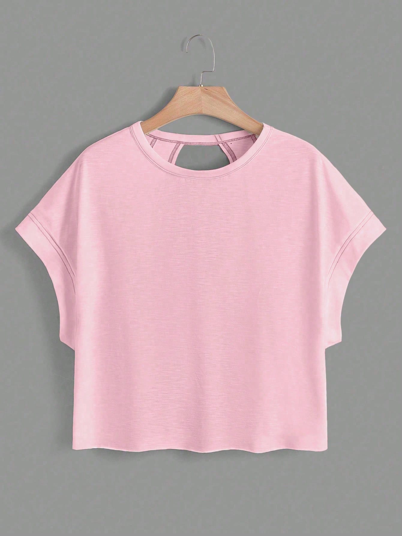 Essnce Plus Size Women's 2 Pack Backless Short-Sleeve T-Shirt,Loose Casual 70s Western Pastel Pink,Summer,Smart Casual,Gym Workout Black And Pink Tops