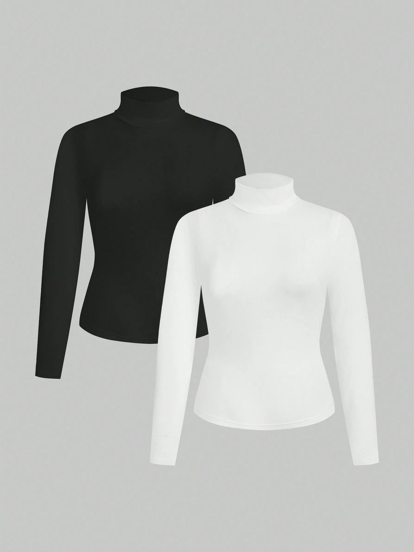 Essnce Plus Size Women's 2-Piece Black And White Suit T-Shirt Autumn Elegant Business Casual Graduation Office Long-Sleeved Knitted Mock Neck Turtleneck Tops