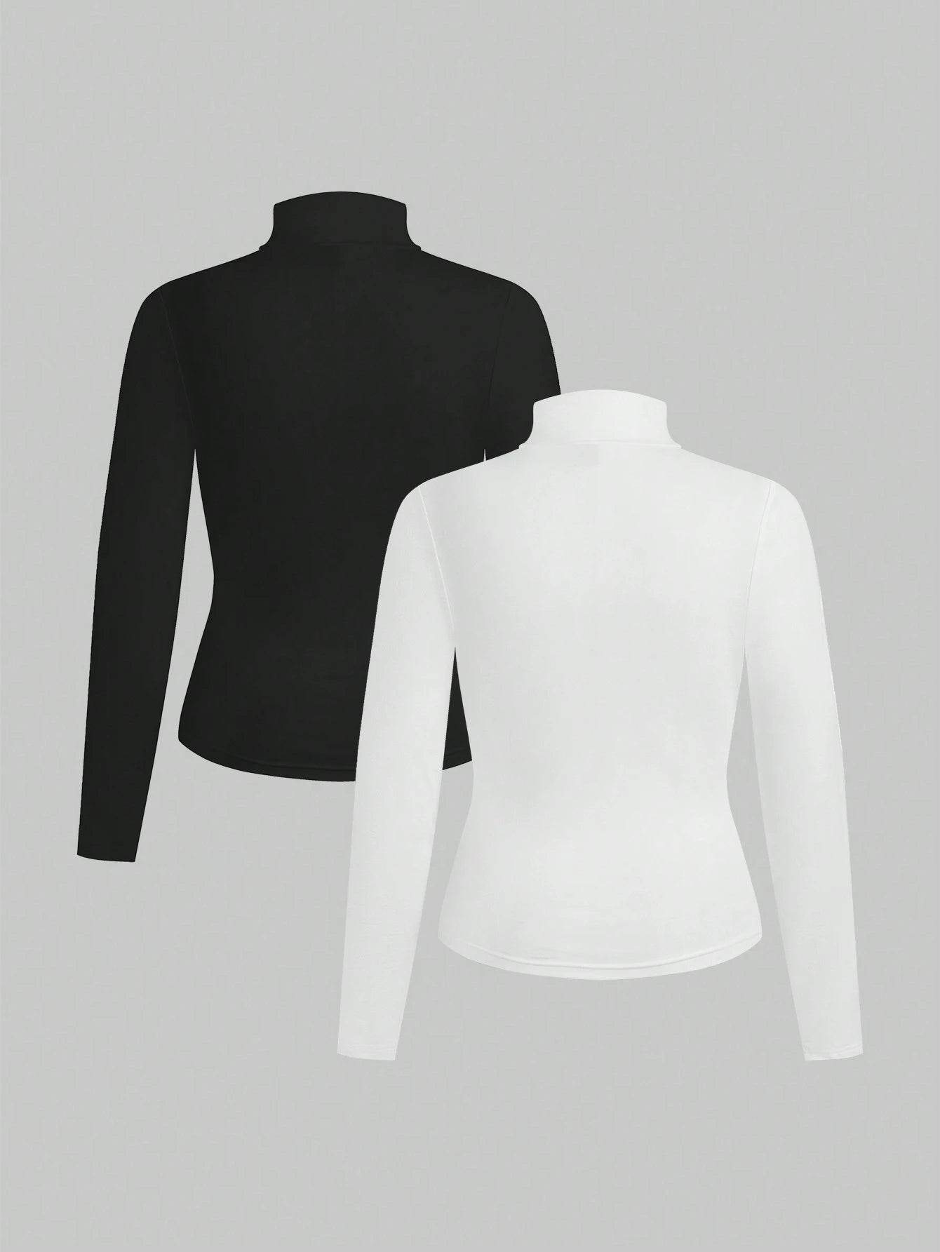 Essnce Plus Size Women's 2-Piece Black And White Suit T-Shirt Autumn Elegant Business Casual Graduation Office Long-Sleeved Knitted Mock Neck Turtleneck Tops