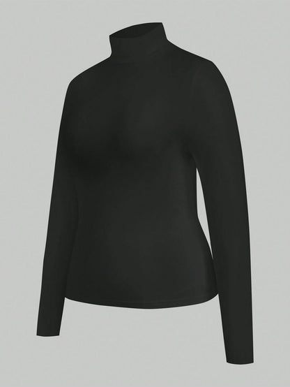 Essnce Plus Size Women's 2-Piece Black And White Suit T-Shirt Autumn Elegant Business Casual Graduation Office Long-Sleeved Knitted Mock Neck Turtleneck Tops