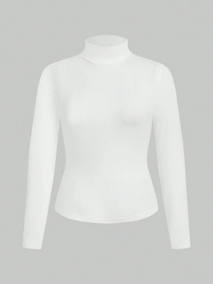 Essnce Plus Size Women's 2-Piece Black And White Suit T-Shirt Autumn Elegant Business Casual Graduation Office Long-Sleeved Knitted Mock Neck Turtleneck Tops