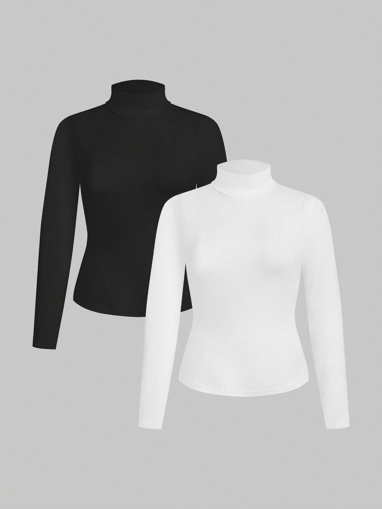 Essnce Plus Size Women's 2-Piece Black And White Suit T-Shirt Autumn Elegant Business Casual Graduation Office Long-Sleeved Knitted Mock Neck Turtleneck Tops