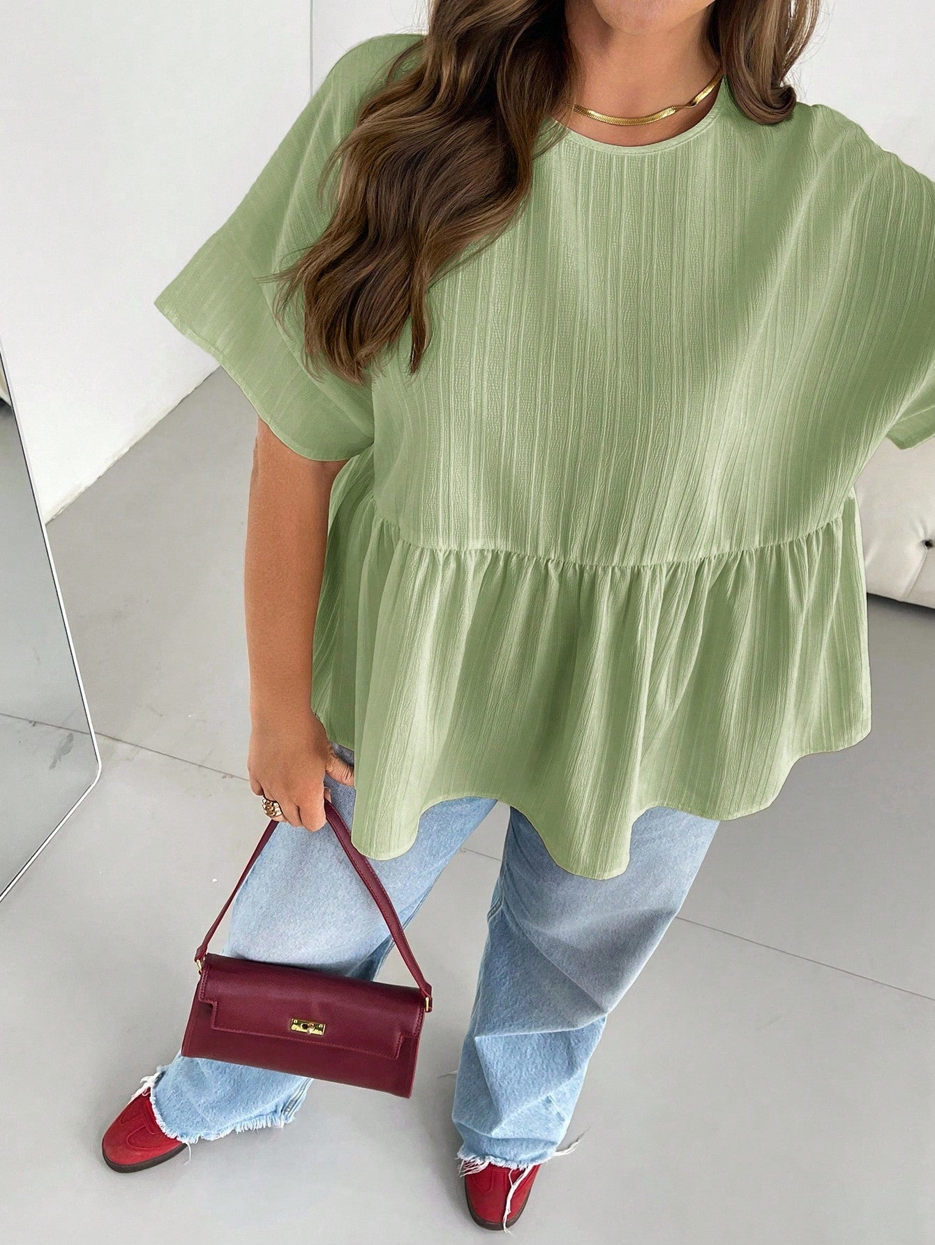 Essnce Plus Size Women's Black Sommar Short-Sleeved Blouse,Smart Casual Texture Ruffle Tops,Loose Comfortable Daily Versatile Teacher Blouses,Hiking,Brunch