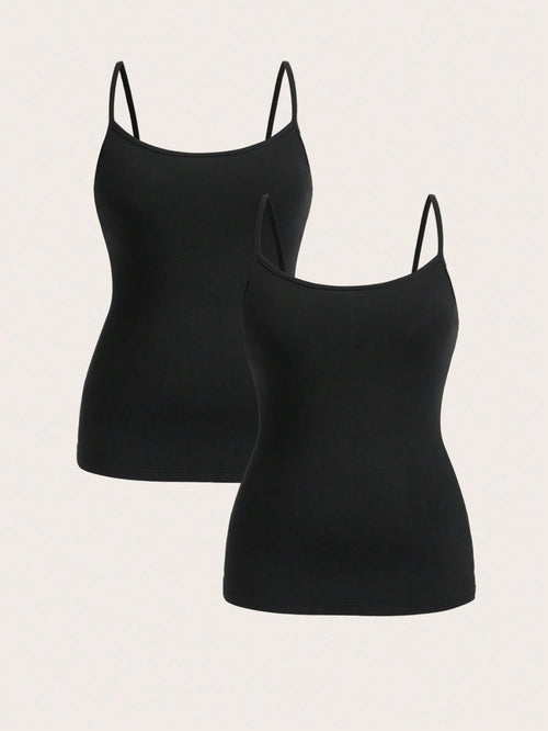 Essnce Plus Size Women's Clothing Four Seasons Casual Business Casual Versatile Basic Comfortable Long Black Camisole 2 Packs Summer Curv Tops Lounge Office
