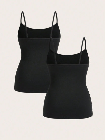 Essnce Plus Size Women's Clothing Four Seasons Casual Business Casual Versatile Basic Comfortable Long Black Camisole 2 Packs Summer Curv Tops Lounge Office