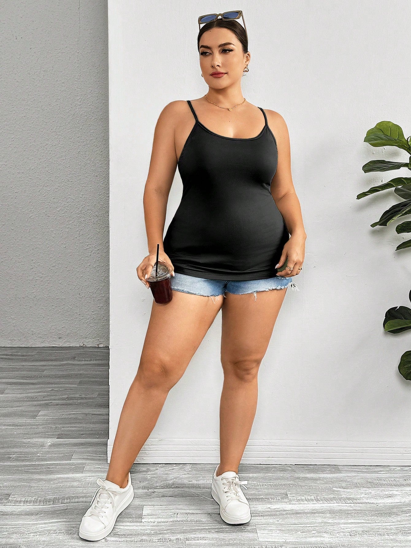 Essnce Plus Size Women's Clothing Four Seasons Casual Business Casual Versatile Basic Comfortable Long Black Camisole 2 Packs Summer Curv Tops Lounge Office