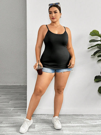 Essnce Plus Size Women's Clothing Four Seasons Casual Business Casual Versatile Basic Comfortable Long Black Camisole 2 Packs Summer Curv Tops Lounge Office
