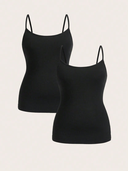 Essnce Plus Size Women's Clothing Four Seasons Casual Business Casual Versatile Basic Comfortable Long Black Camisole 2 Packs Summer Curv Tops Lounge Office