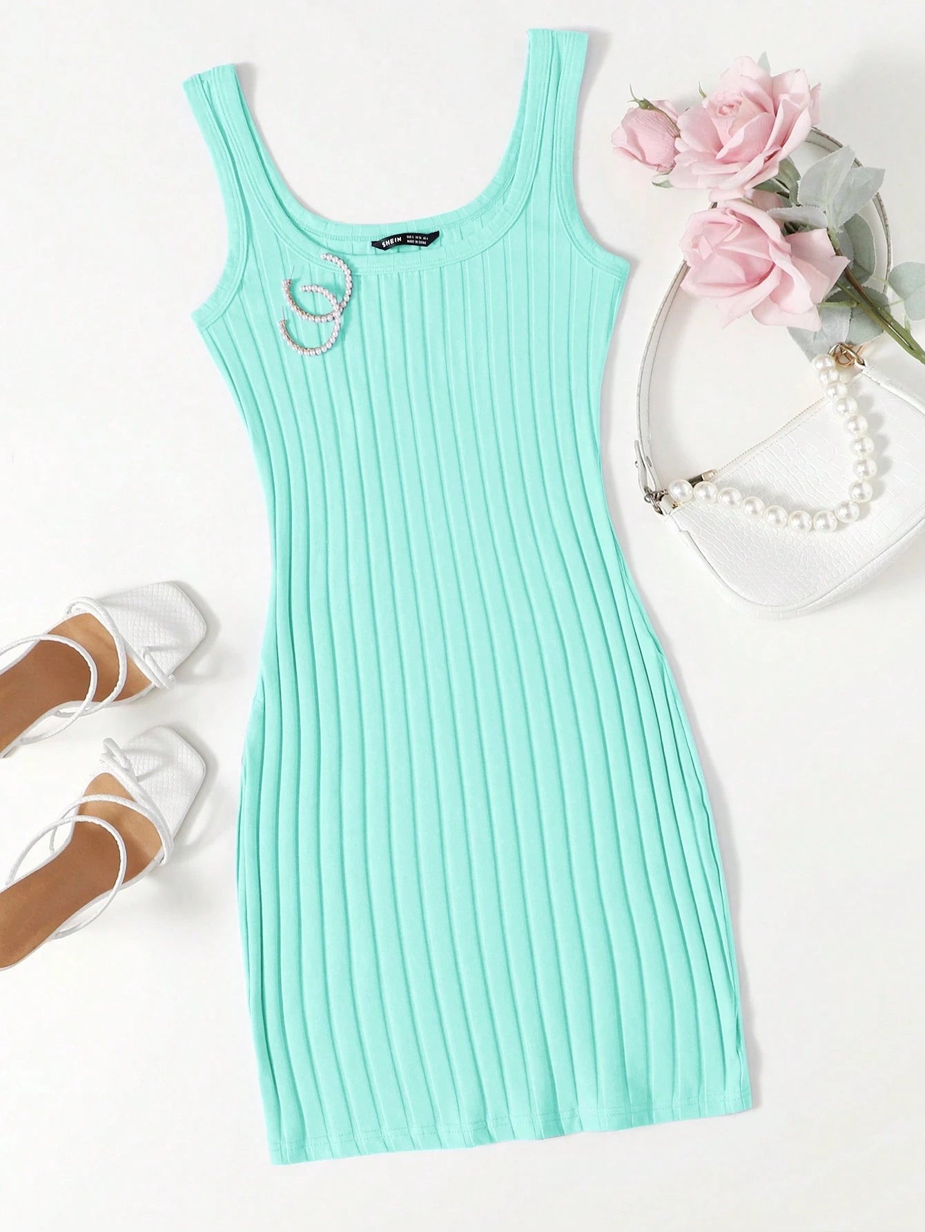 Essnce Solid Color Rib-Knit Sleeveless Dress For Summer