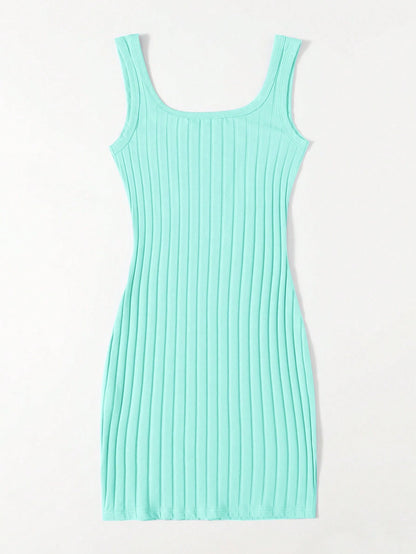 Essnce Solid Color Rib-Knit Sleeveless Dress For Summer