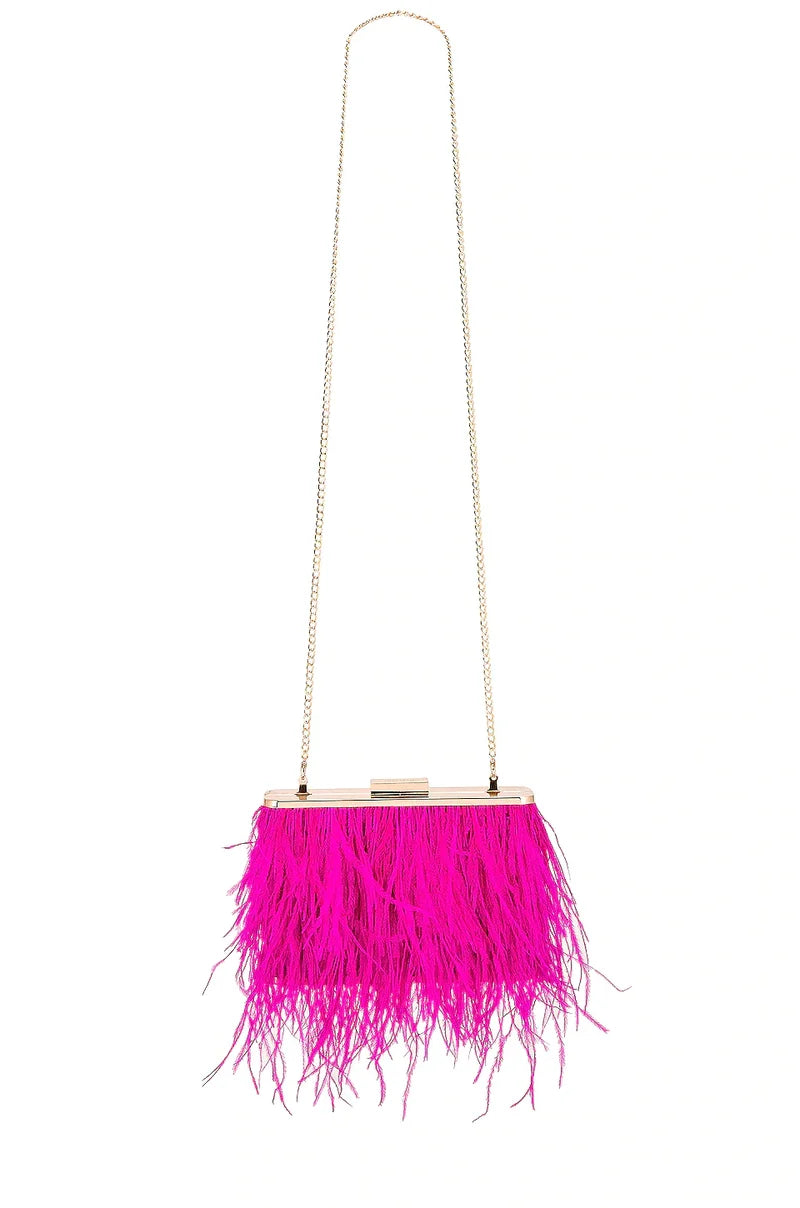 Estelle Feathered Clutch - Fuchsia - JAUS