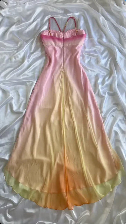 Ethereal Ombre Chiffon Evening Gown Tiered Ruffles Beaded Evening Gown,AST2311