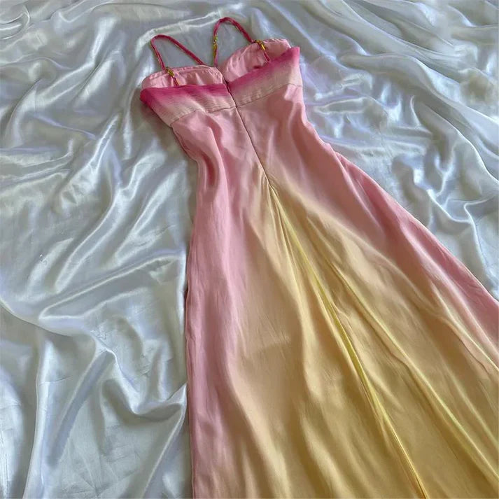 Ethereal Ombre Chiffon Evening Gown Tiered Ruffles Beaded Evening Gown,AST2311