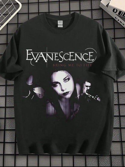 EWH Retro, Rock, Men's Short Sleeve,-Shirt, Evanescence Band, Iconic, Printed, Loose Street, Top, Music, Culture, Street Style