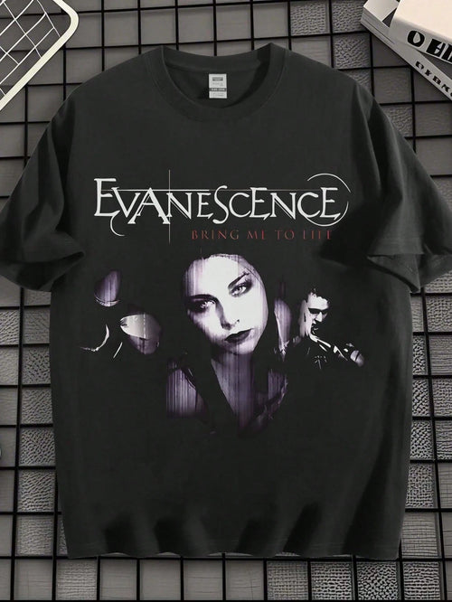 EWH Retro, Rock, Men's Short Sleeve,-Shirt, Evanescence Band, Iconic, Printed, Loose Street, Top, Music, Culture, Street Style