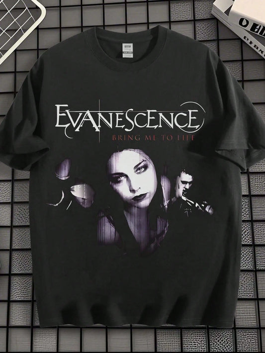 EWH Retro, Rock, Men's Short Sleeve,-Shirt, Evanescence Band, Iconic, Printed, Loose Street, Top, Music, Culture, Street Style
