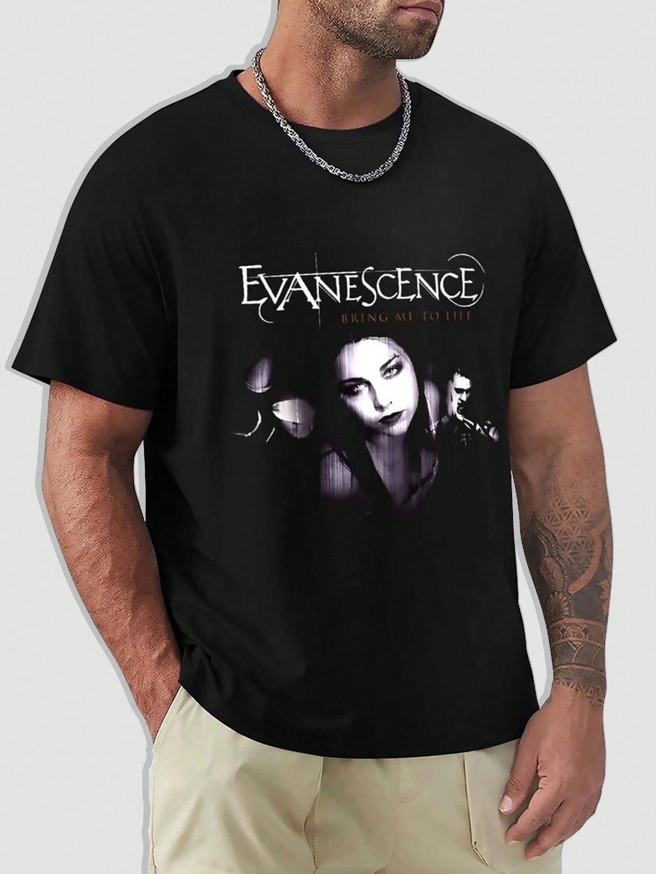 EWH Retro, Rock, Men's Short Sleeve,-Shirt, Evanescence Band, Iconic, Printed, Loose Street, Top, Music, Culture, Street Style