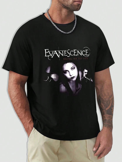 EWH Retro, Rock, Men's Short Sleeve,-Shirt, Evanescence Band, Iconic, Printed, Loose Street, Top, Music, Culture, Street Style