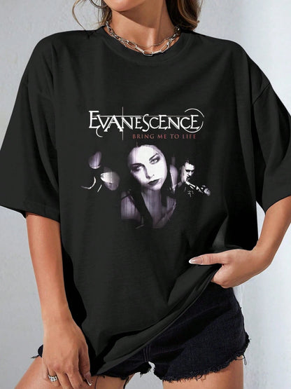 EWH Retro, Rock, Men's Short Sleeve,-Shirt, Evanescence Band, Iconic, Printed, Loose Street, Top, Music, Culture, Street Style