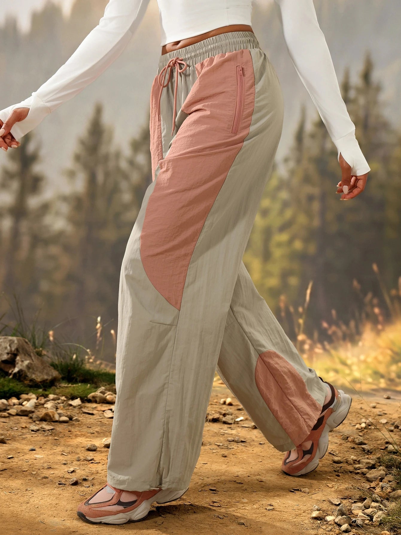 Exploreva Color Block Drawstring Waist Outdoor Pants