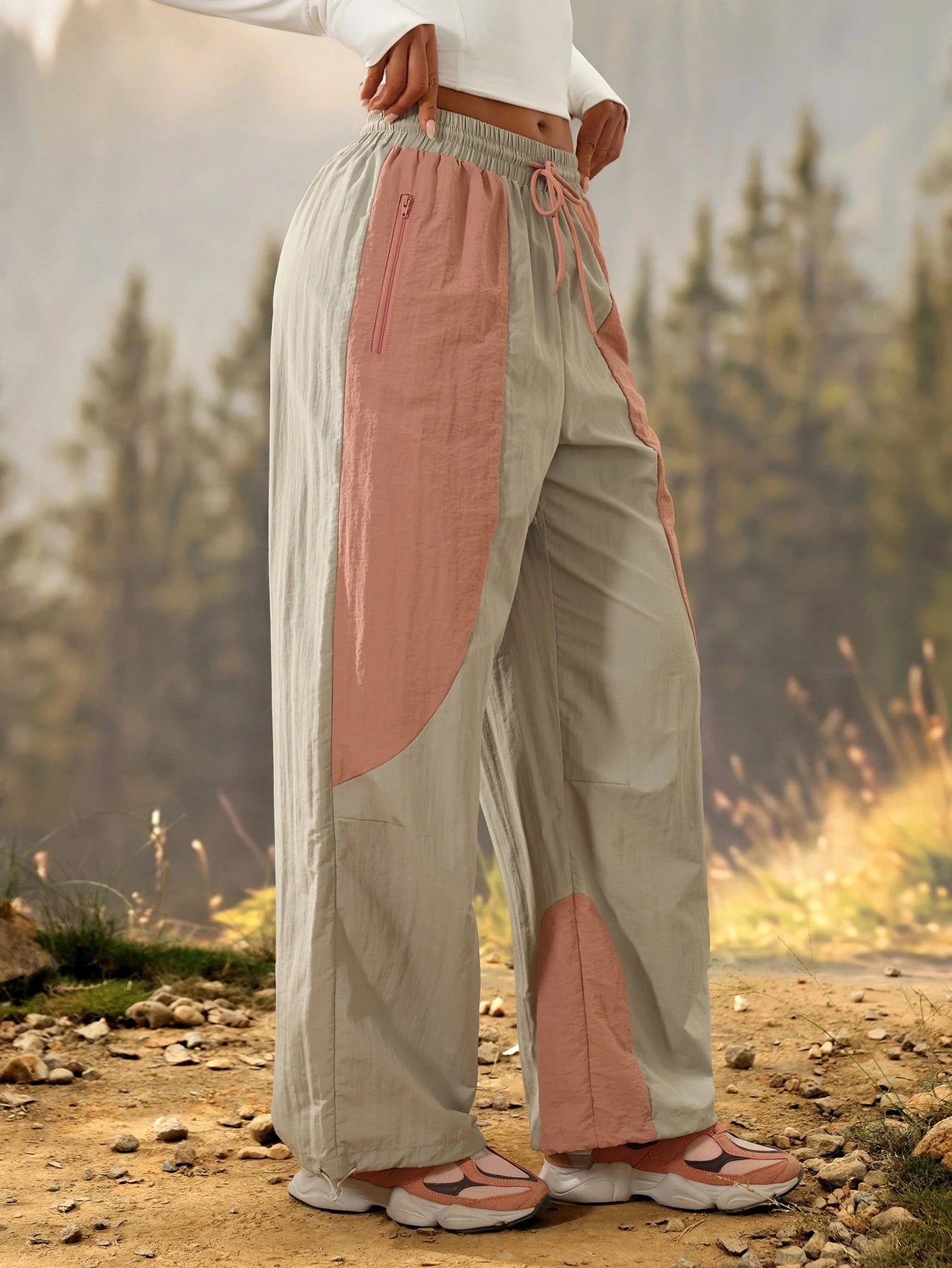 Exploreva Color Block Drawstring Waist Outdoor Pants