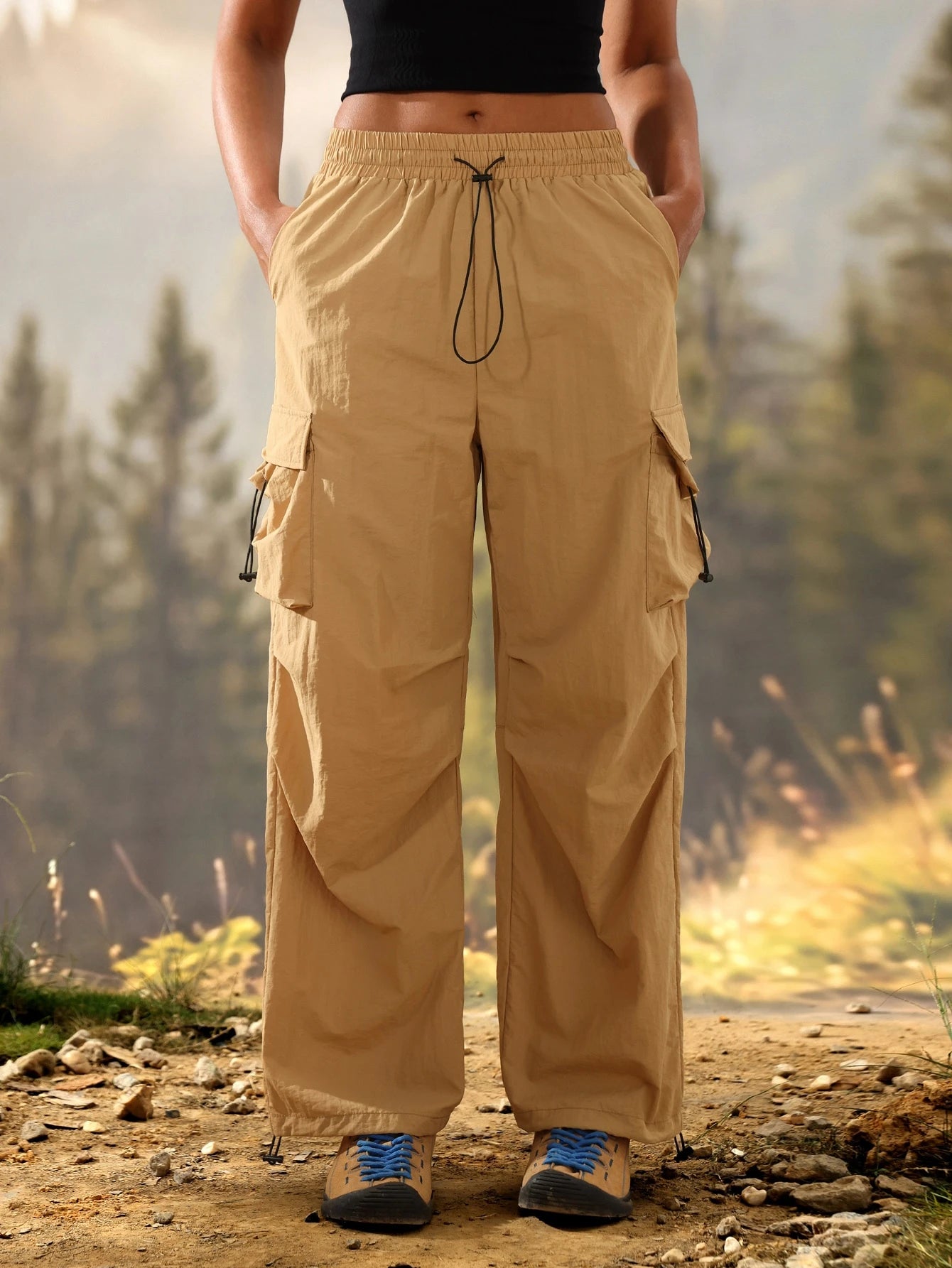 Exploreva Flap Pocket Drawstring Waist Outdoor Pants