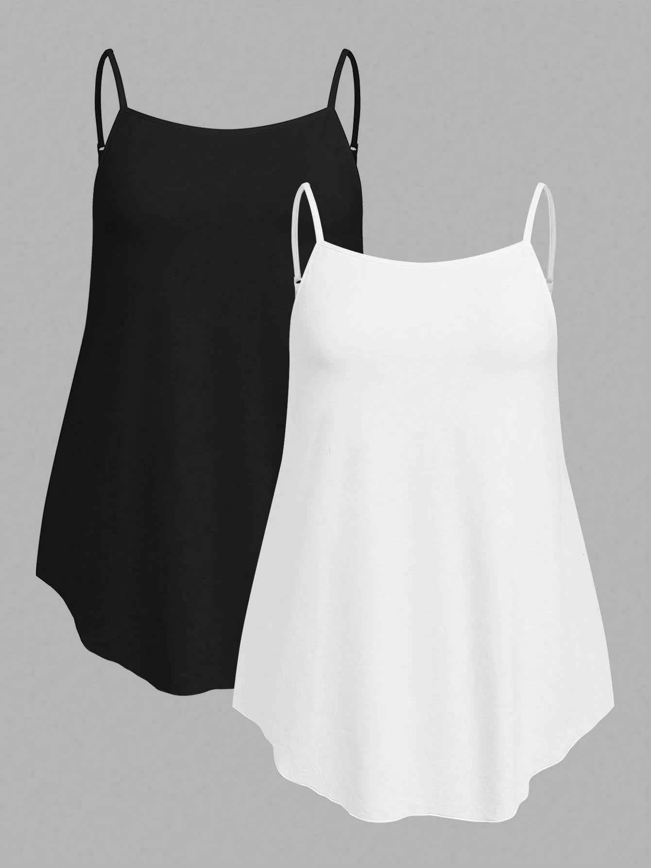 EZwear 2pcs/Set Plus Size Solid Color Camisole Tank Tops, Summer Back To School Lounge Date Night Black White