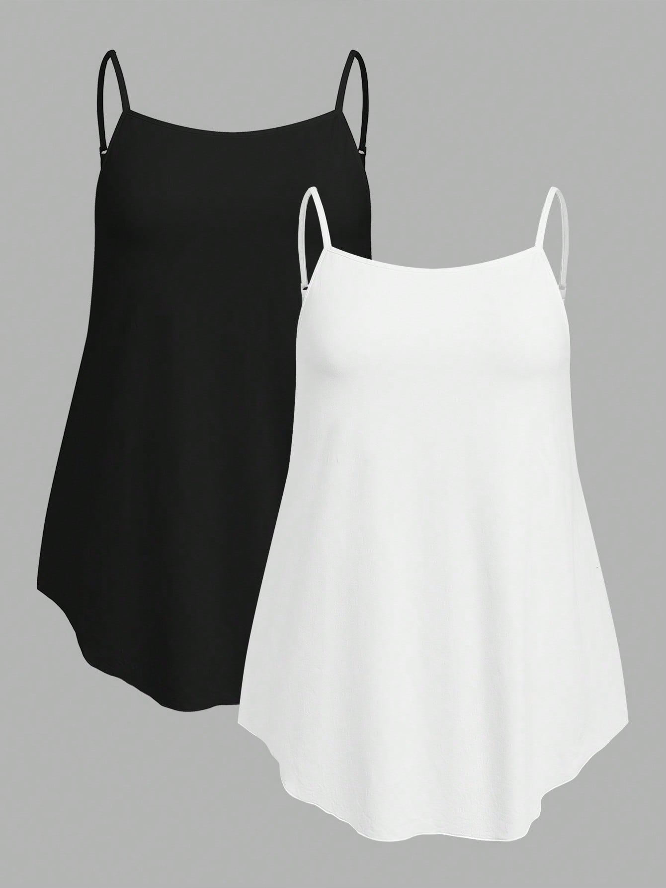 EZwear 2pcs/Set Plus Size Solid Color Camisole Tank Tops, Summer Back To School Lounge Date Night Black White