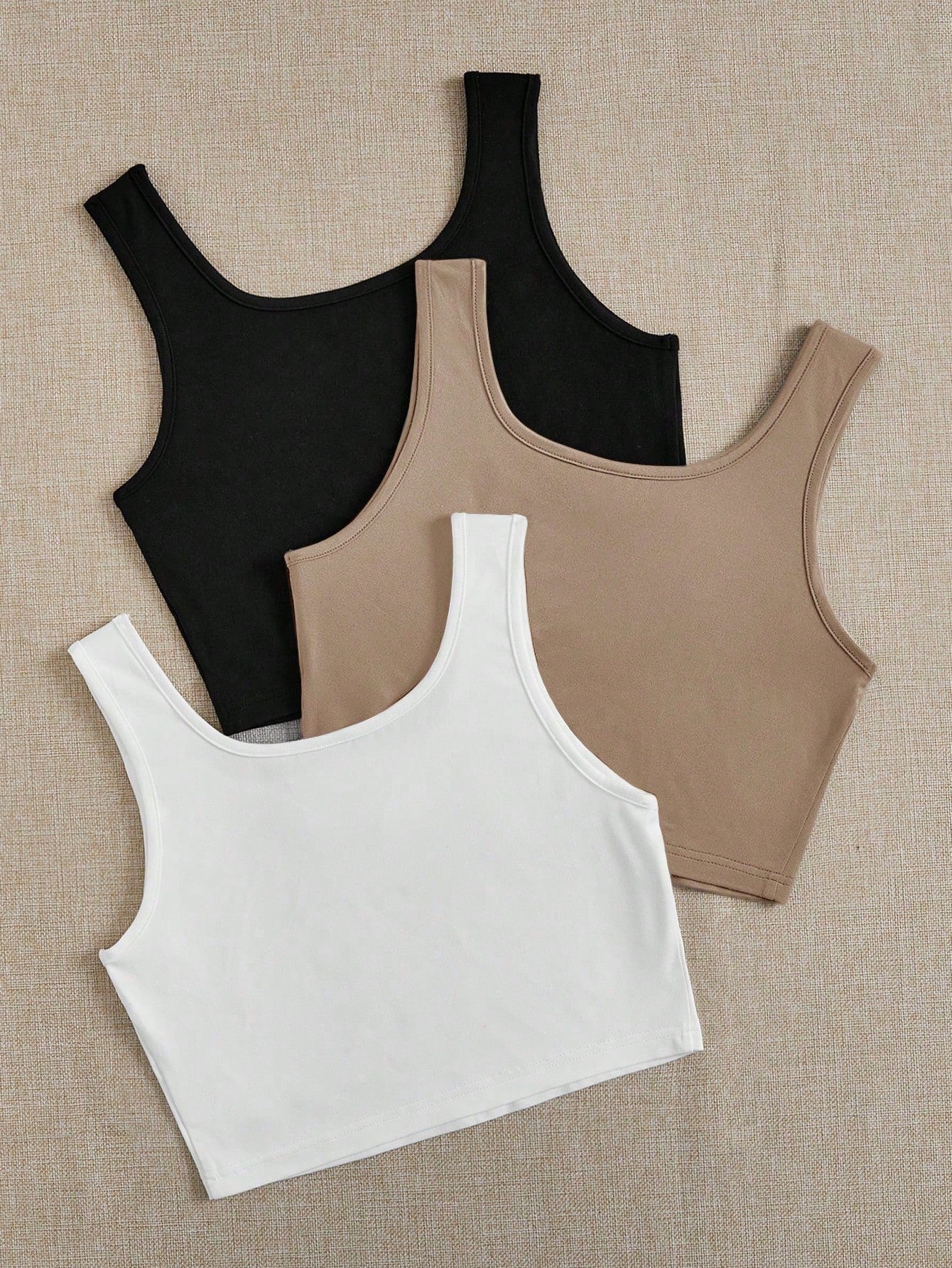 EZwear 3pcs Plus Size Women Casual Round Neck Camisole Tops, Suitable For Summer