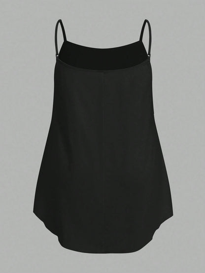 EZwear 3pcs/Set Plus Size Solid Color Camisole Tops, Black + White + Light Grey, Suitable For Summer
