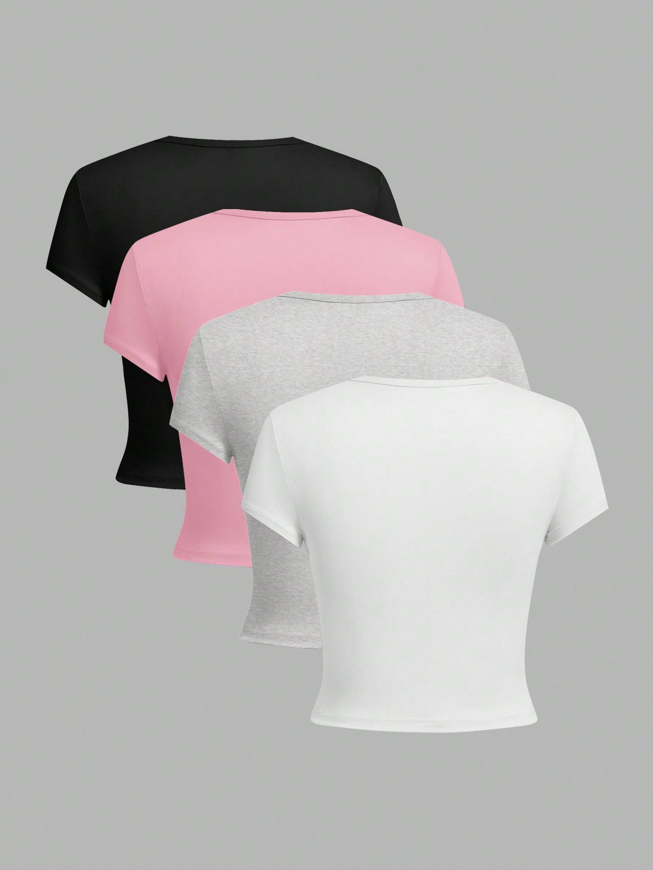 EZwear 4pcs Women Casual Solid Color Round Neck Plus Size Short Sleeve T-Shirts, Suitable For Summer Basics Tops Basic Tees 3 Pack Cropped Plain Tshirts
