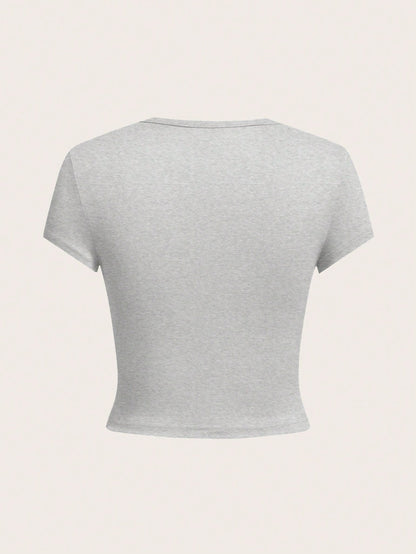 EZwear 4pcs Women Casual Solid Color Round Neck Plus Size Short Sleeve T-Shirts, Suitable For Summer Basics Tops Basic Tees 3 Pack Cropped Plain Tshirts