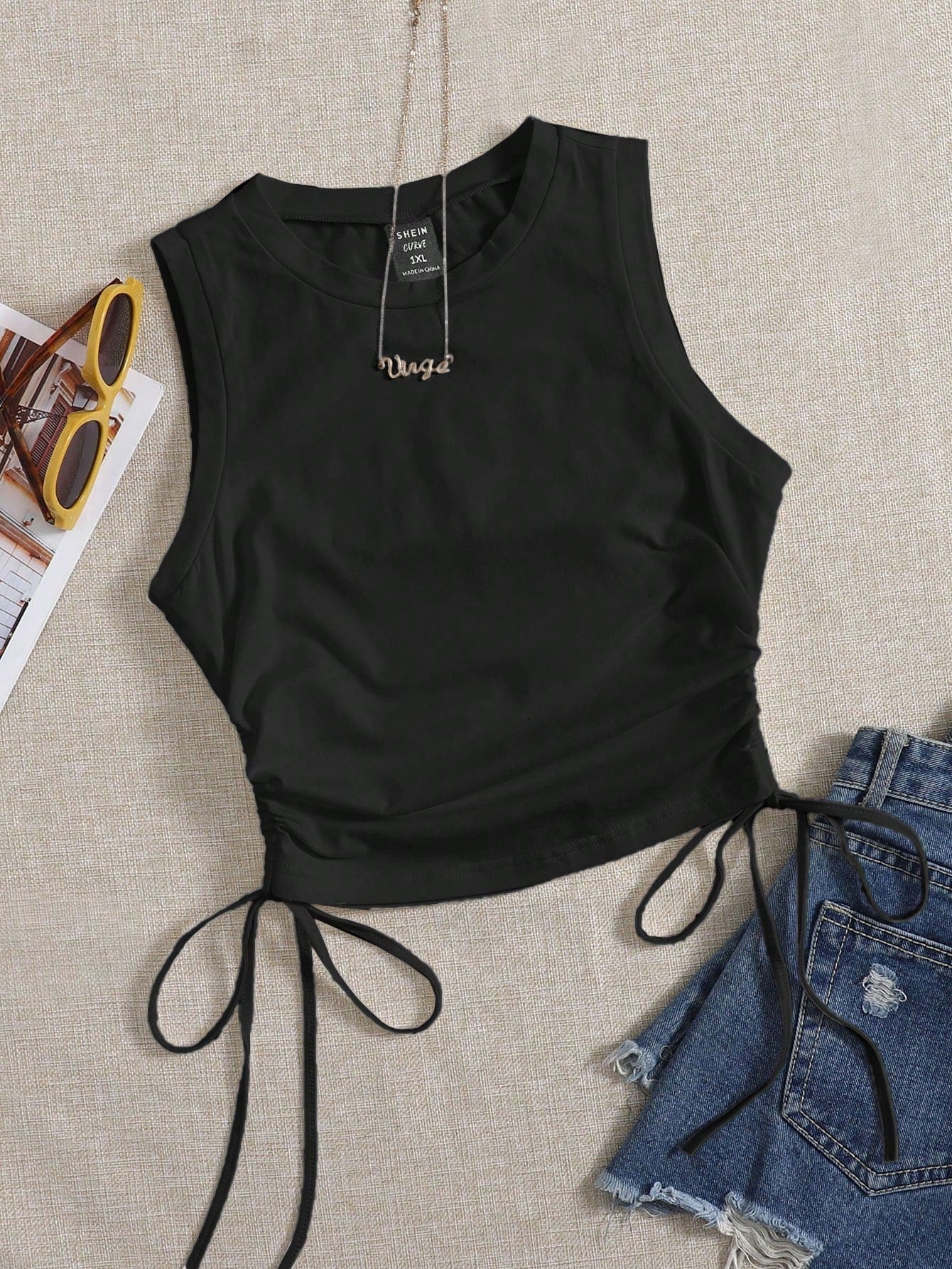 EZwear Black Knit Casual Tank Top For Women