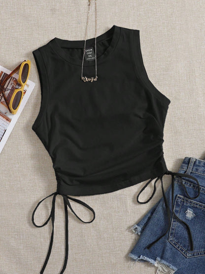 EZwear Black Knit Casual Tank Top For Women