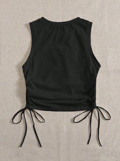 EZwear Black Knit Casual Tank Top For Women