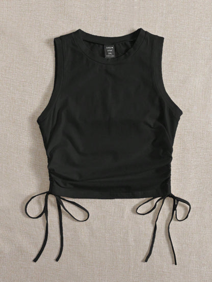 EZwear Black Knit Casual Tank Top For Women