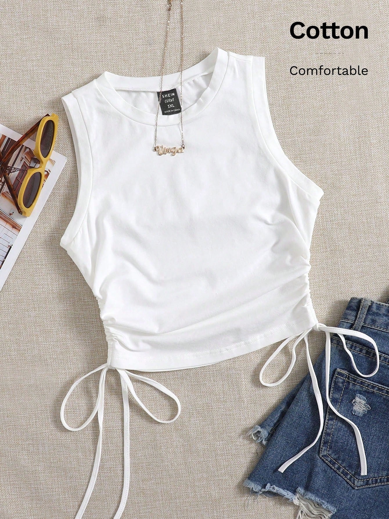 EZwear Black Knit Casual Tank Top For Women