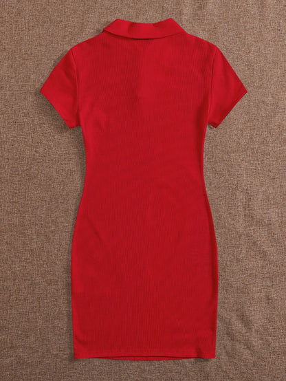 EZwear Button Front Rib-knit Bodycon Dress