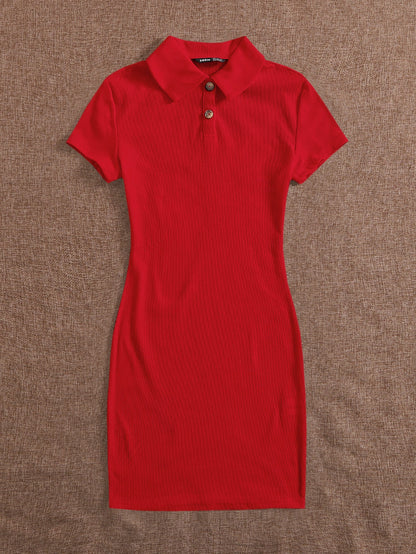 EZwear Button Front Rib-knit Bodycon Dress