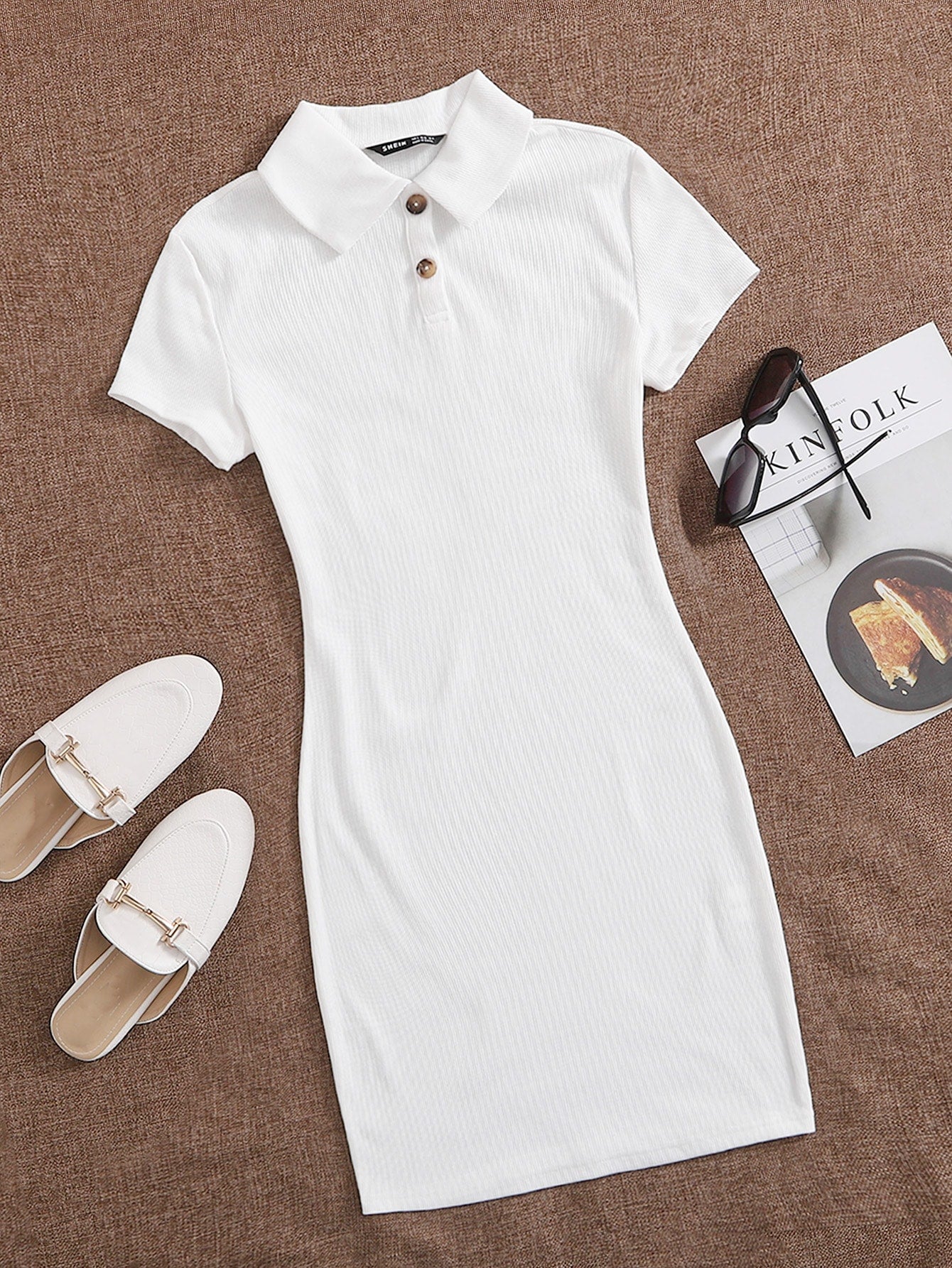 EZwear Button Front Rib-knit Bodycon Dress