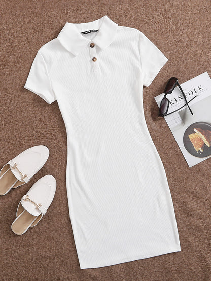 EZwear Button Front Rib-knit Bodycon Dress
