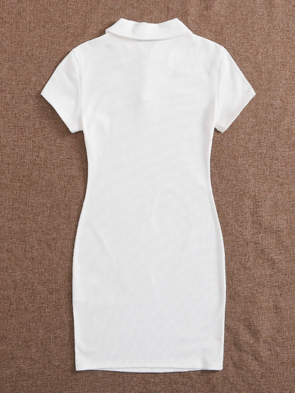 EZwear Button Front Rib-knit Bodycon Dress