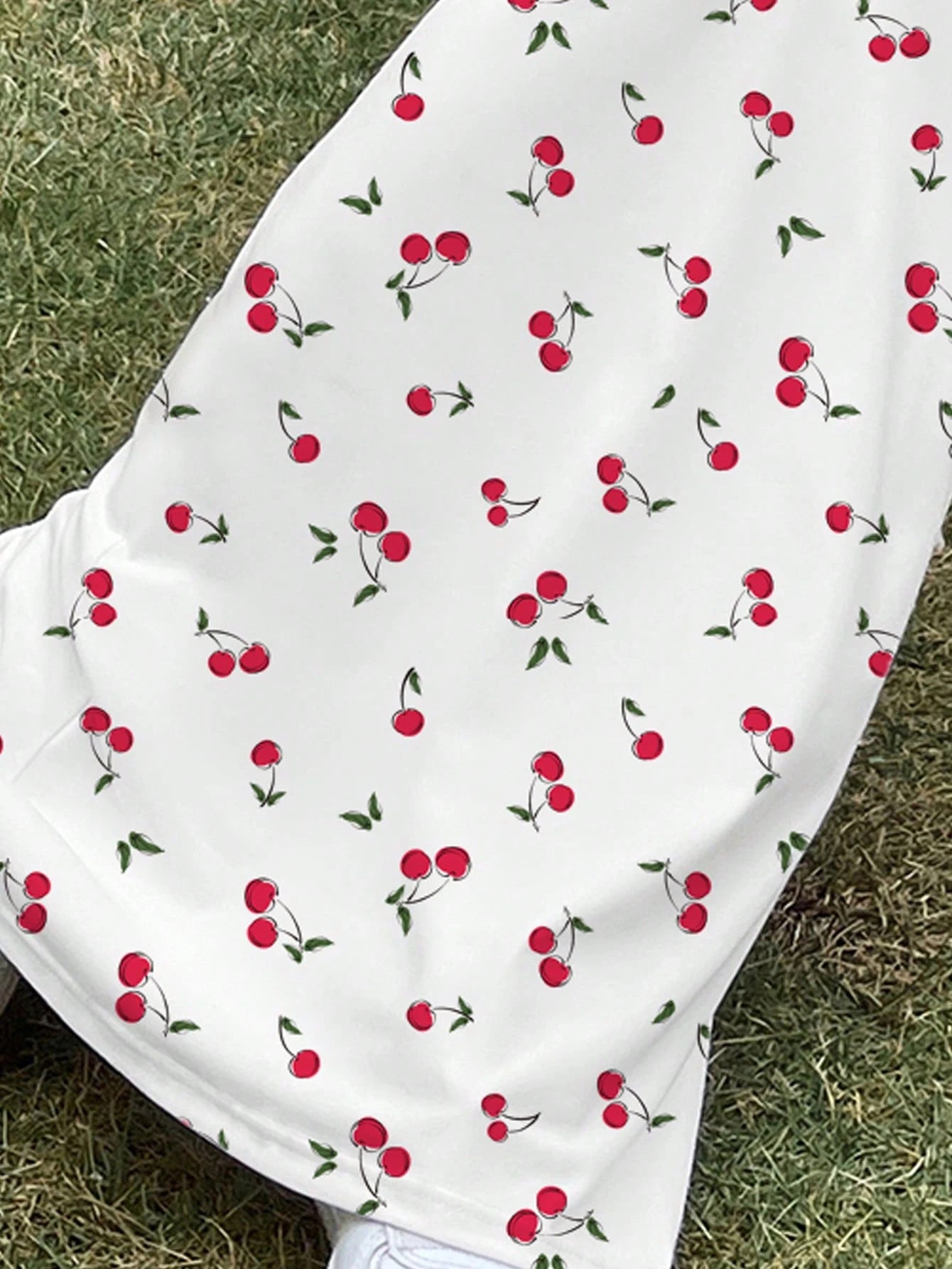 EZwear Casual Cute Simple Cherry Print Full Length Bodycon Slip Dress, Suitable For Summer Vacation,Bodycon Dress Chic Dress Picnic Vacation Red And White
