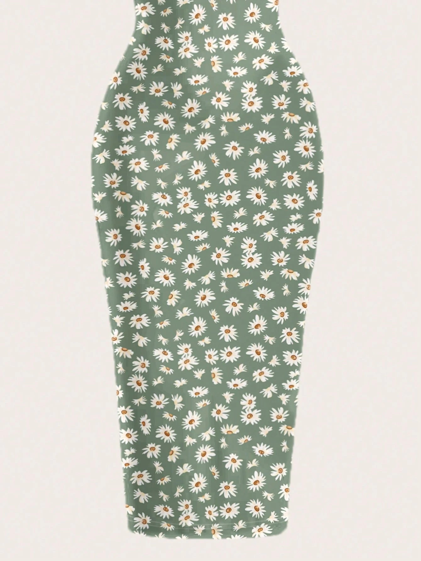 EZwear Casual Minimalist Full-Length Bodycon Camisole Dress, Suitable For Summer With Daisy Print Fitted Green Wildflower Carnival