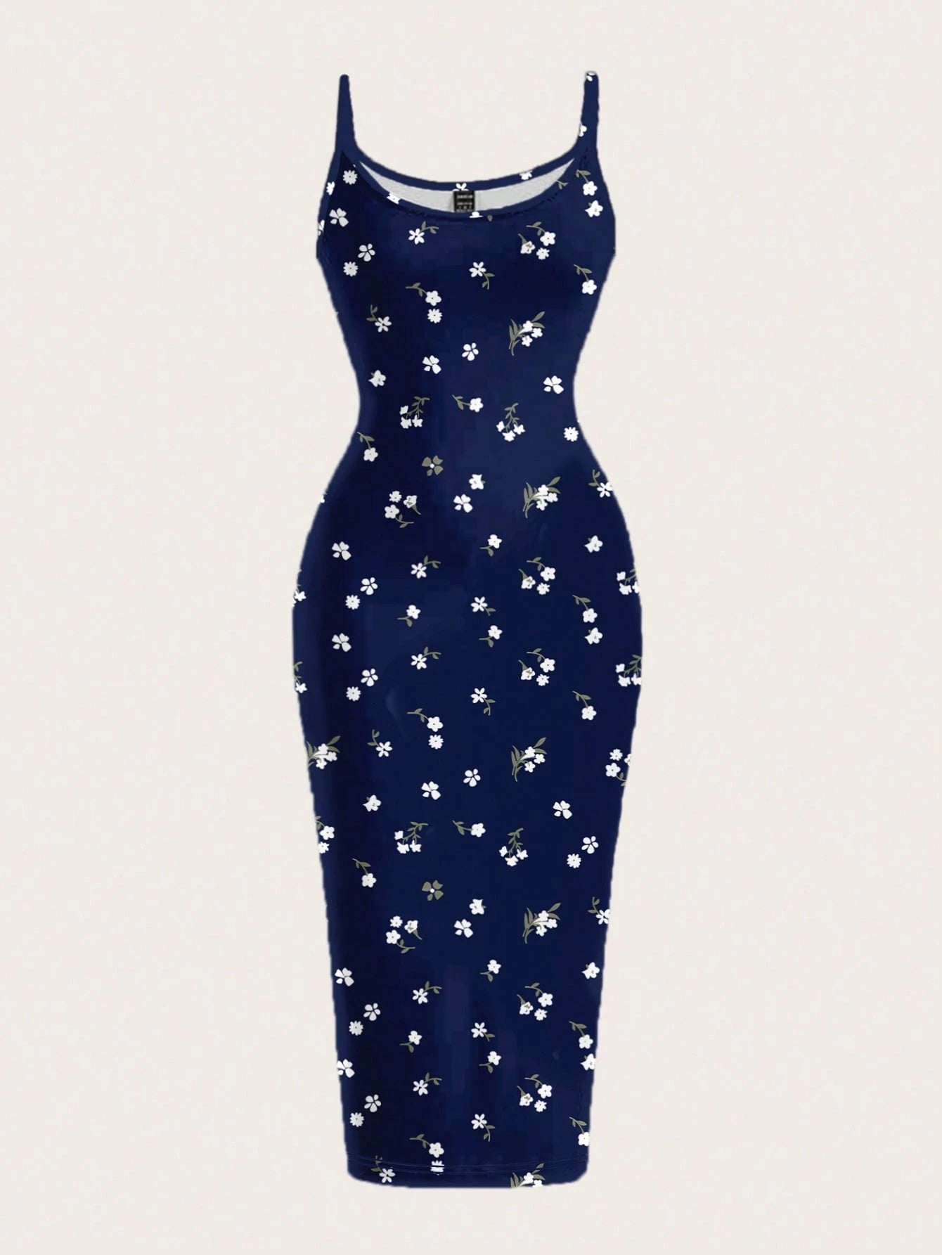 EZwear Casual Minimalist Vacation Style Blue Allover Tiny Ditsy Floral Bodycon Cami Maxi Dress, Suitable For Summer, Vacation, Beach,Summer Dresses For Women