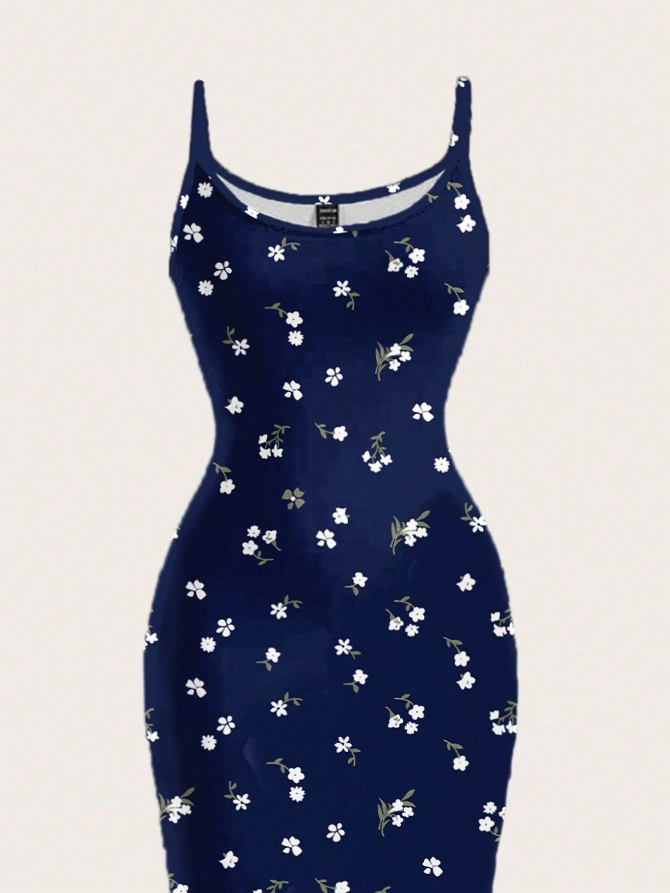 EZwear Casual Minimalist Vacation Style Blue Allover Tiny Ditsy Floral Bodycon Cami Maxi Dress, Suitable For Summer, Vacation, Beach,Summer Dresses For Women