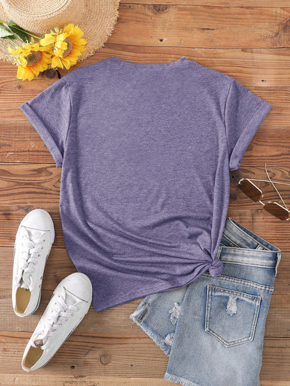 EZwear CURVE Women's Plus Size Summer V-Neck Short Sleeve Casual T-Shirt With Slogan Print FUN FACT I Don't Care Graphic Tees Women Tops