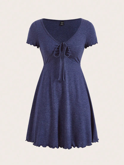 EZwear Lettuce Trim Knot Front Dress