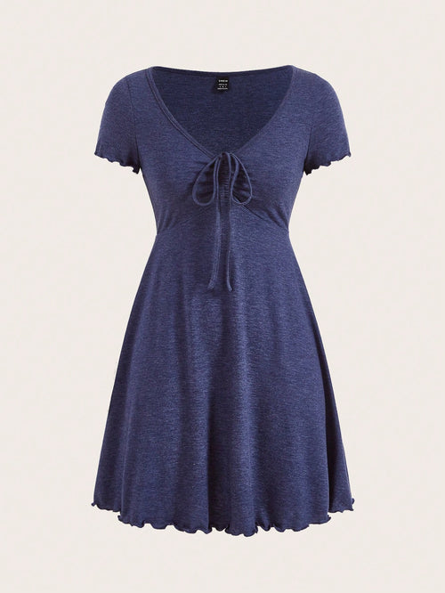 EZwear Lettuce Trim Knot Front Dress