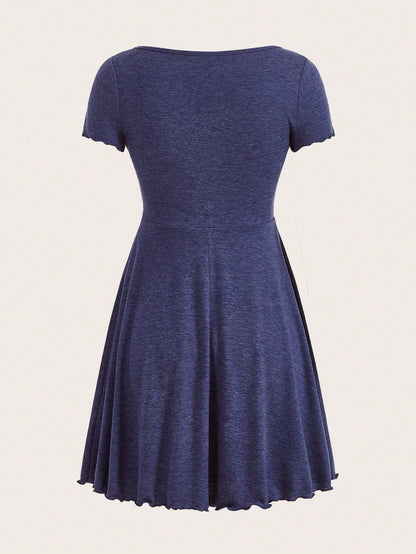 EZwear Lettuce Trim Knot Front Dress